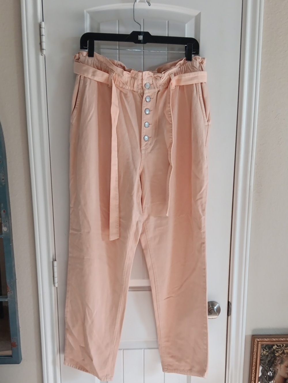 LOFT Made & Loved Peach Pastel Paperbag Waist Denim Pants